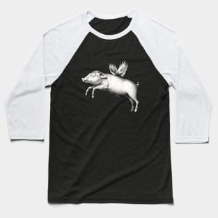 Flying Pig Funny Black And White Vintage Winged Animal Baseball T-Shirt